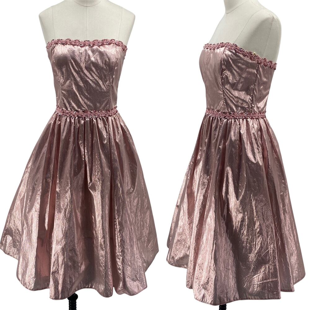 Vintage Gunne Sax Jessica McClintock Dress Fit & Flare Metallic Pink Womens XS
